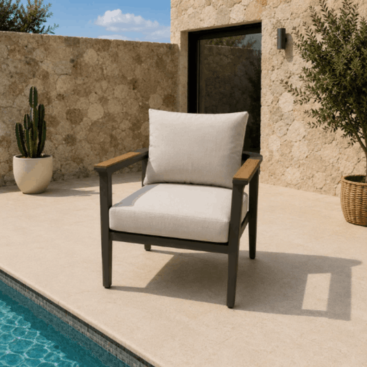 Aluxo® Hemera Outdoor Range 6-Seater Dining Set Maintenance-Free PS Wood Accents