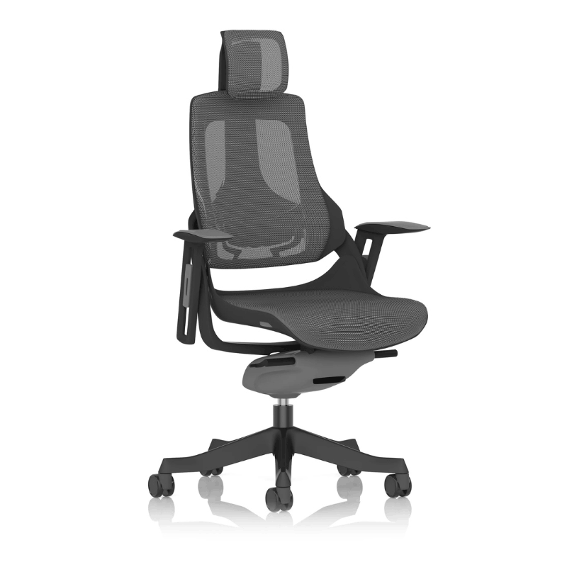 Dynamic Zure Executive Chair Black Shell | Synchronised Tilt Mechanism Charcoal Mesh Chrome Base