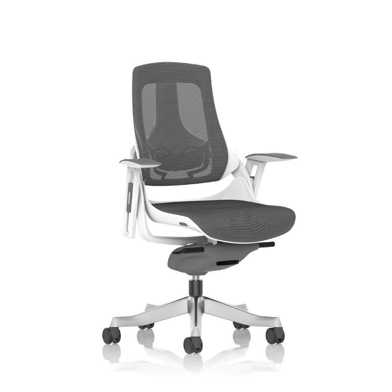 Dynamic Zure White Shell Mesh Chair | Synchronized Tilt Mechanism Breathable Charcoal Mesh Performance