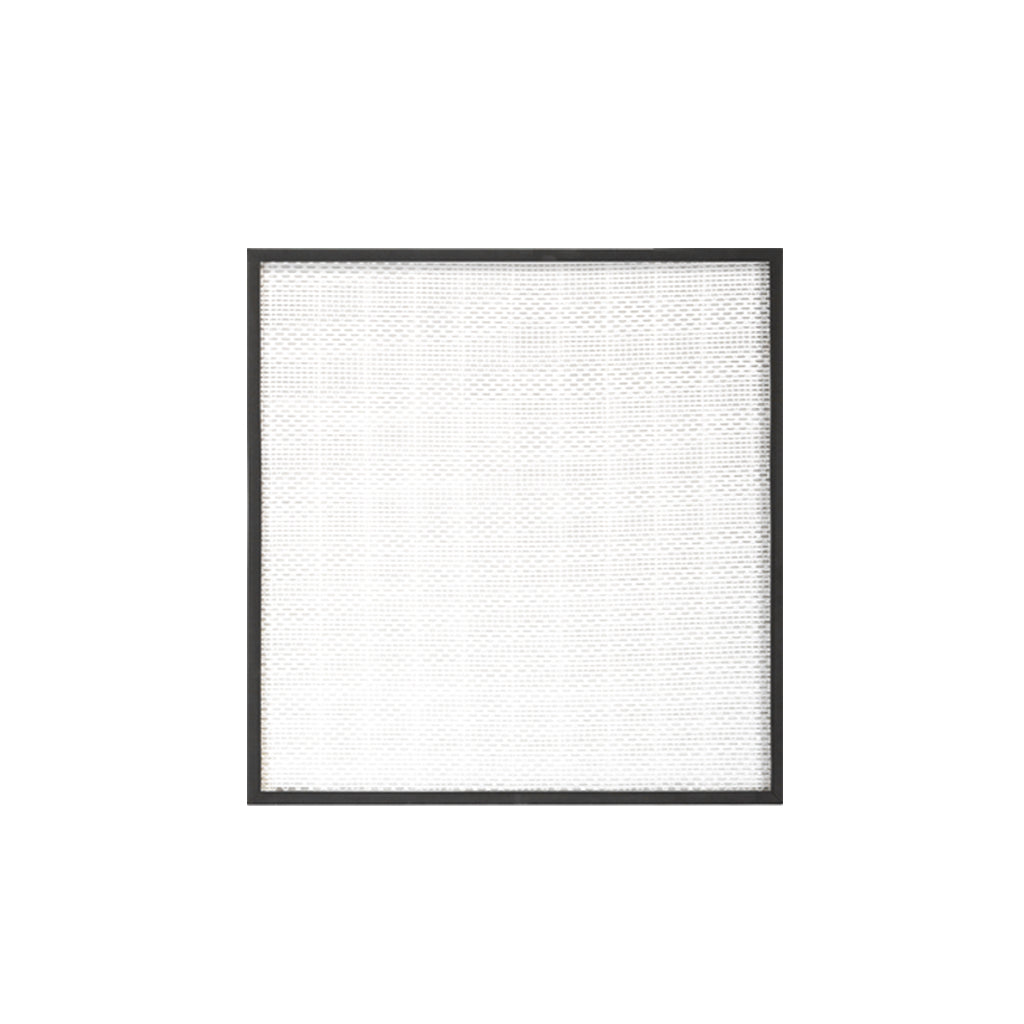 Square air filter with black frame on a white background