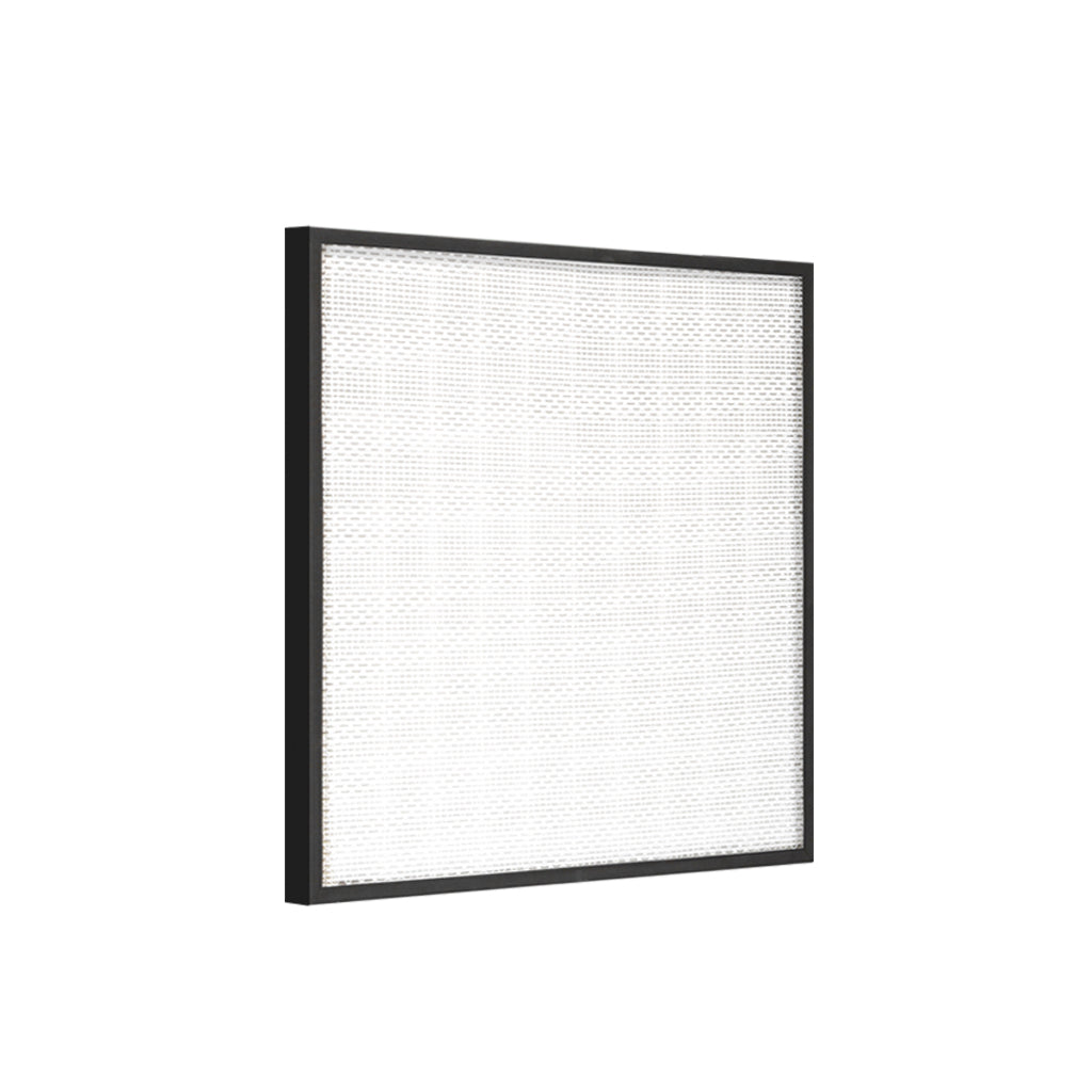 Square air filter with black frame on a white background