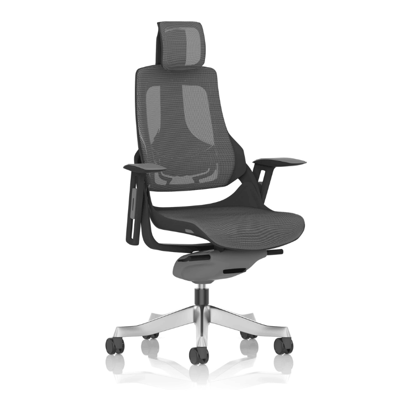 Dynamic Zure Executive Chair Black Shell | Synchronised Tilt Mechanism Charcoal Mesh Chrome Base
