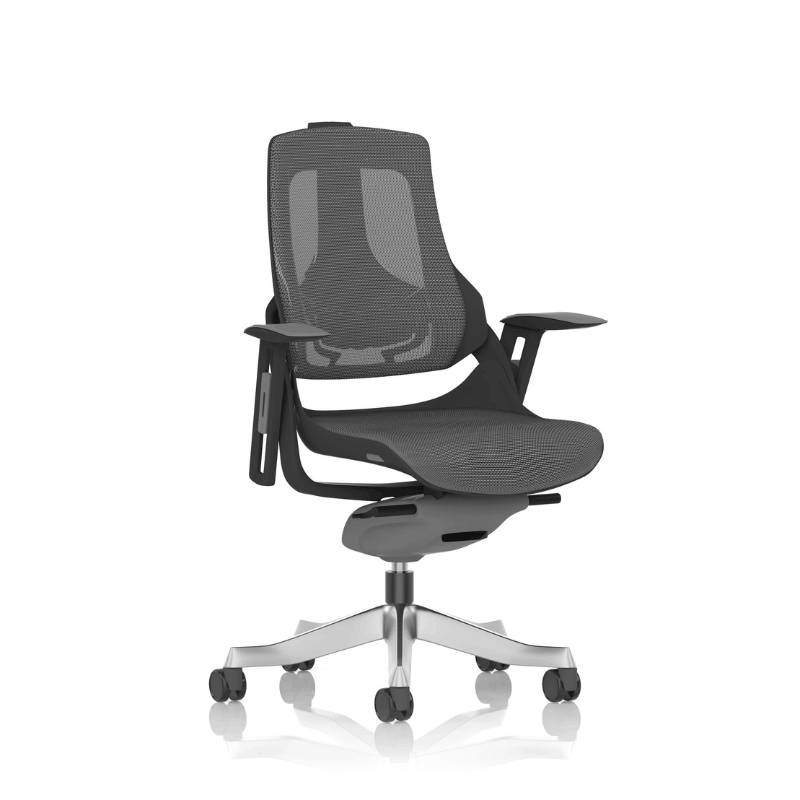 Dynamic Zure Executive Chair Black Shell | Synchronised Tilt Mechanism Charcoal Mesh Chrome Base