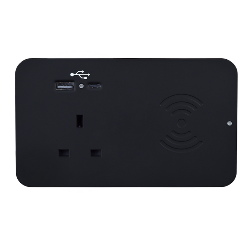 In Desk Power USB-A, USB-C & Wireless Charge