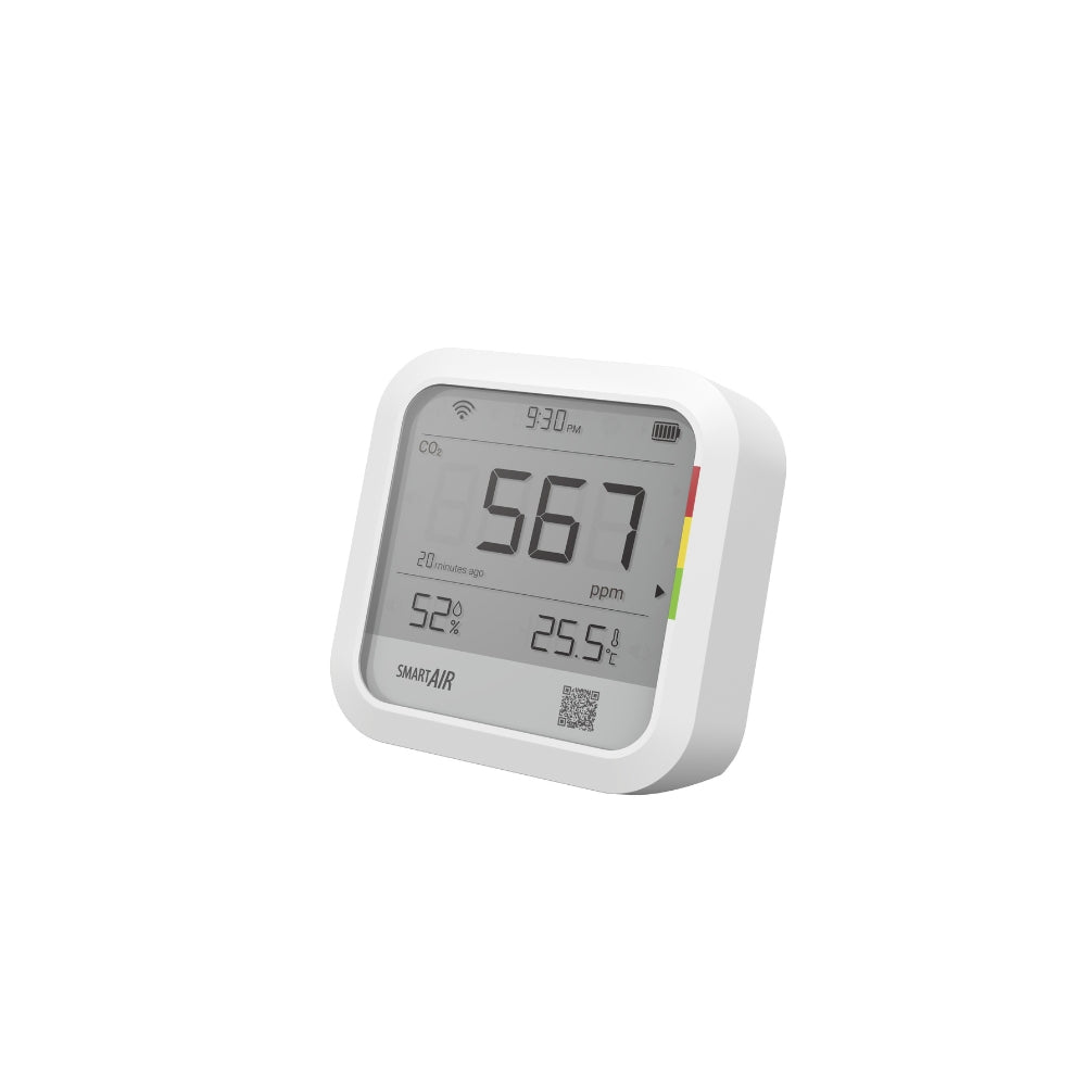 Digital air quality monitor with display on a white background
