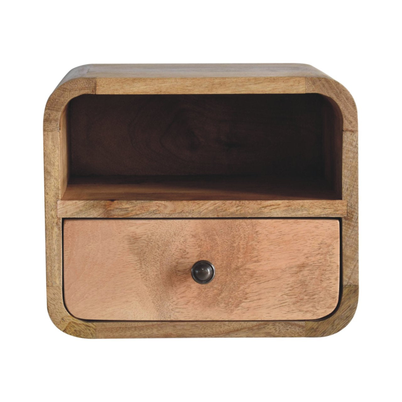 Artisan Extra Mini Wall Mounted Curved Oak-ish Bedside with Open Slot