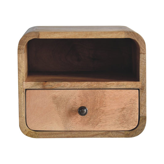 Artisan Extra Mini Wall Mounted Curved Oak-ish Bedside with Open Slot
