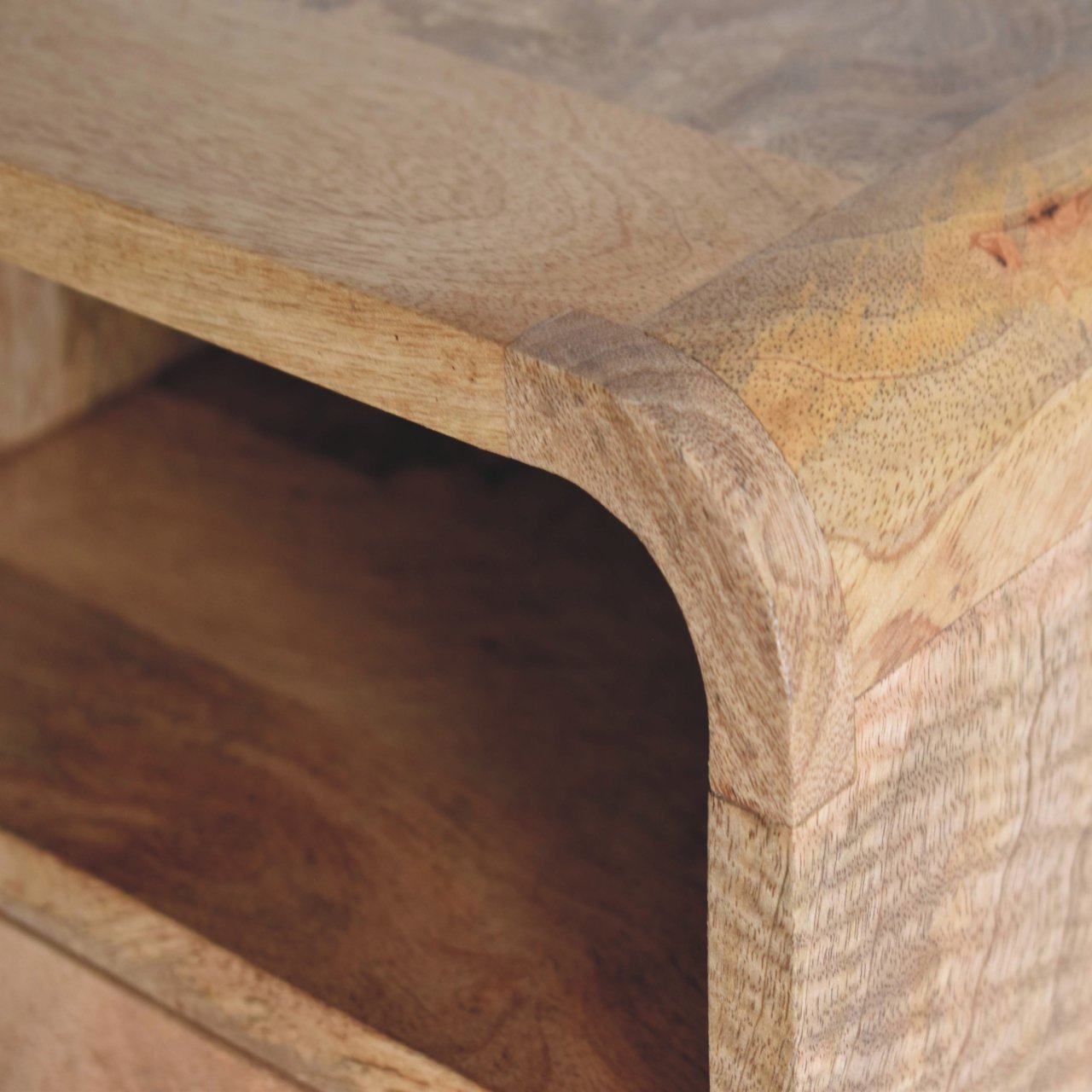 Artisan Extra Mini Wall Mounted Curved Oak-ish Bedside with Open Slot
