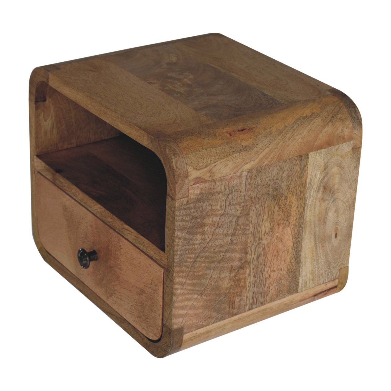 Artisan Extra Mini Wall Mounted Curved Oak-ish Bedside with Open Slot