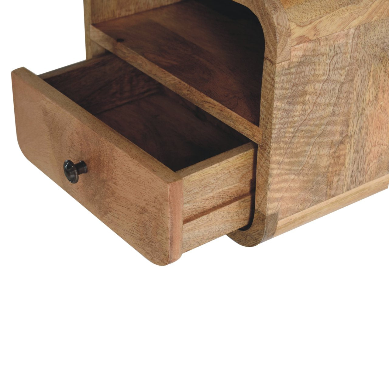 Artisan Extra Mini Wall Mounted Curved Oak-ish Bedside with Open Slot