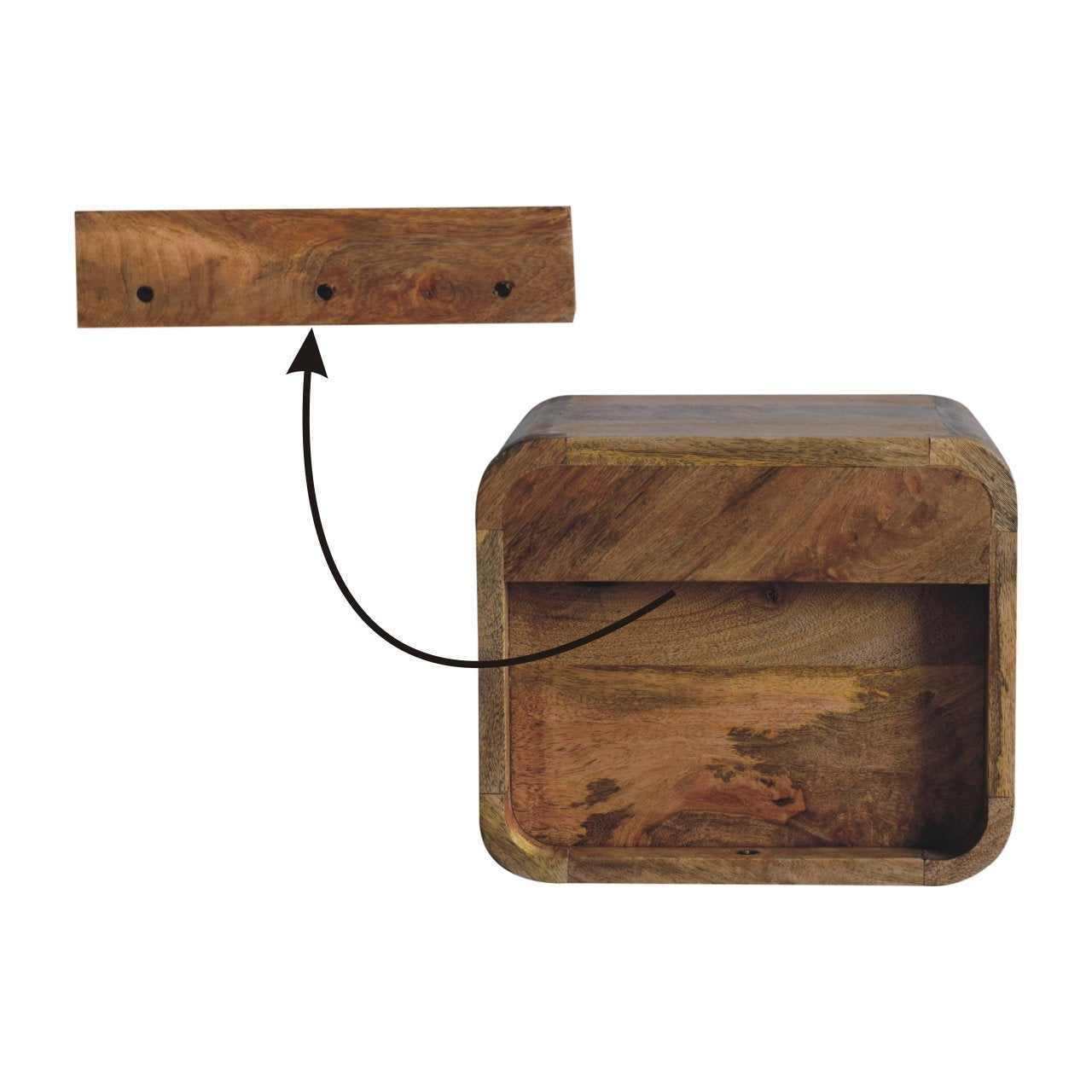 Artisan Extra Mini Wall Mounted Curved Oak-ish Bedside with Open Slot