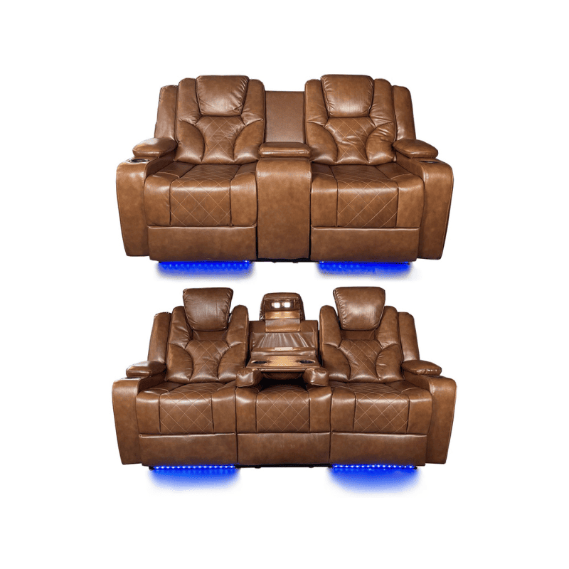 Amsterdam 3+2 Genuine Leather Electric LED Reclining Sofa Set
