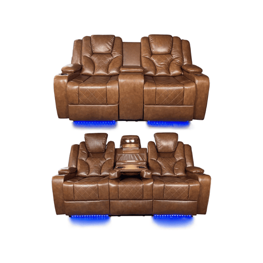 Amsterdam 3+2 Genuine Leather Electric LED Reclining Sofa Set