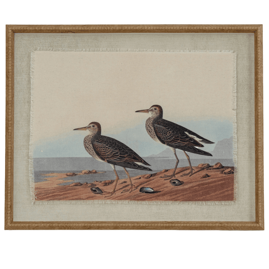 Flora & Fauna Sandpipers on Linen in Beaded Frame
