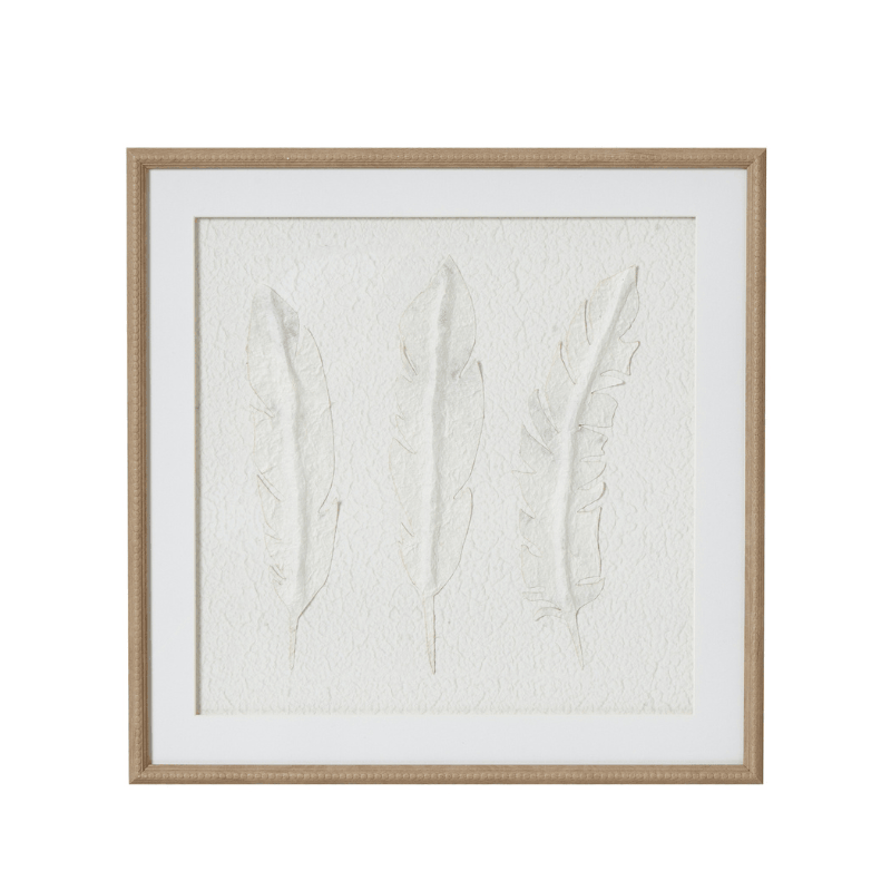 Solli White Feathers Art in Beaded Frame