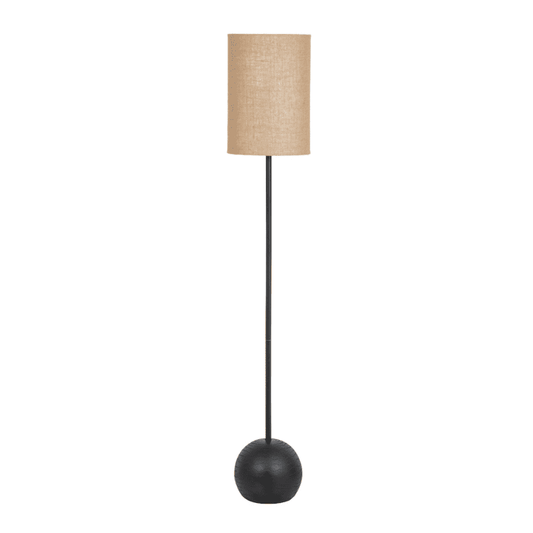 Black Cannon Floor Lamp with Hessian Shade