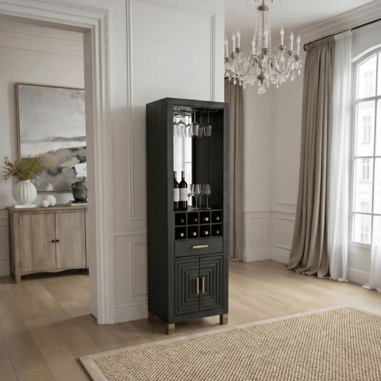Lennox Black Industrial-Style Drinks Cabinet with Metal Frame
