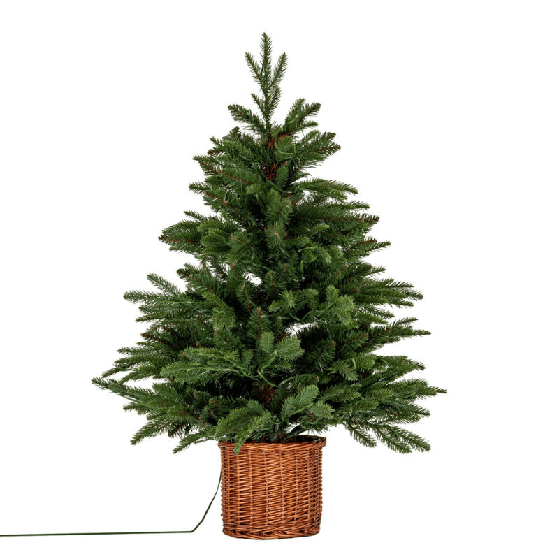 Norway Fir Pre-Lit LED 300L Fir Tree In Rattan Pot